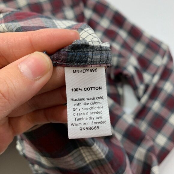 1901 Shirt Mens L Large Gray Crimson Cotton Check Button Up Long Sleeve Pocket - Picture 8 of 11